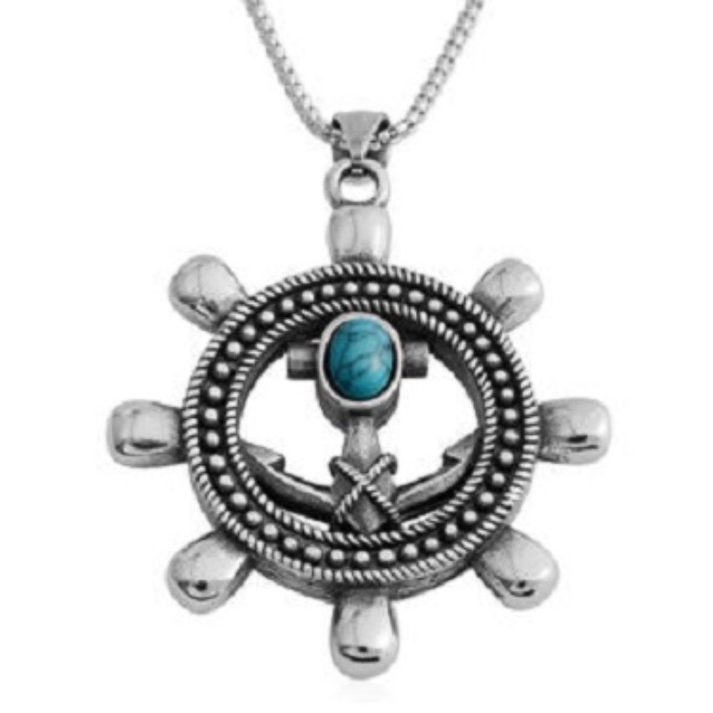 Blue Howlite Anchor Ship Wheel Pendant